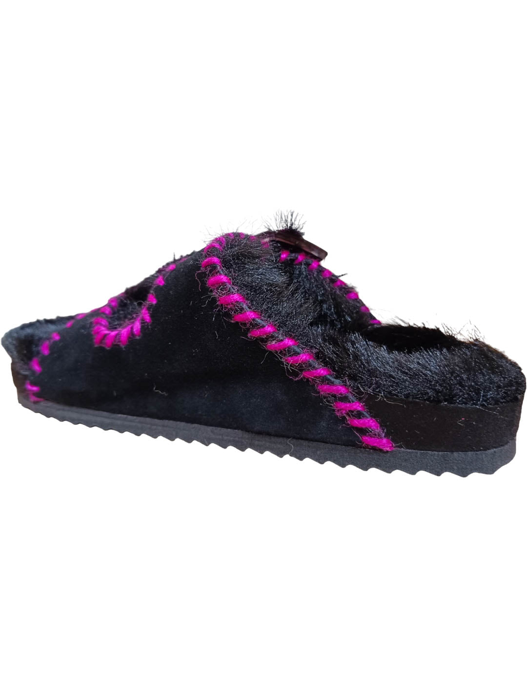 Suede furry slipper with stitching