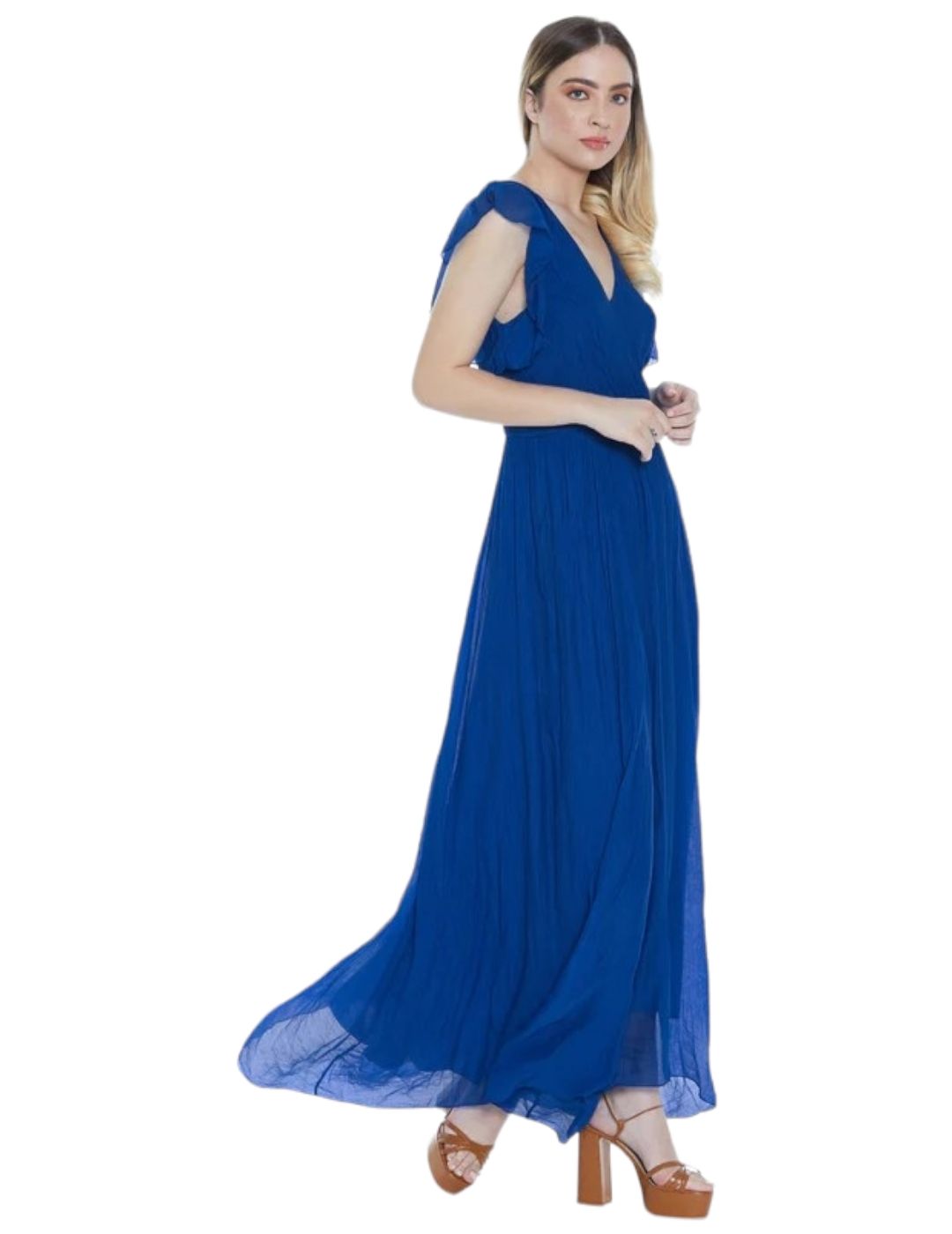 Vestido Relish Largo Cuello V Azul