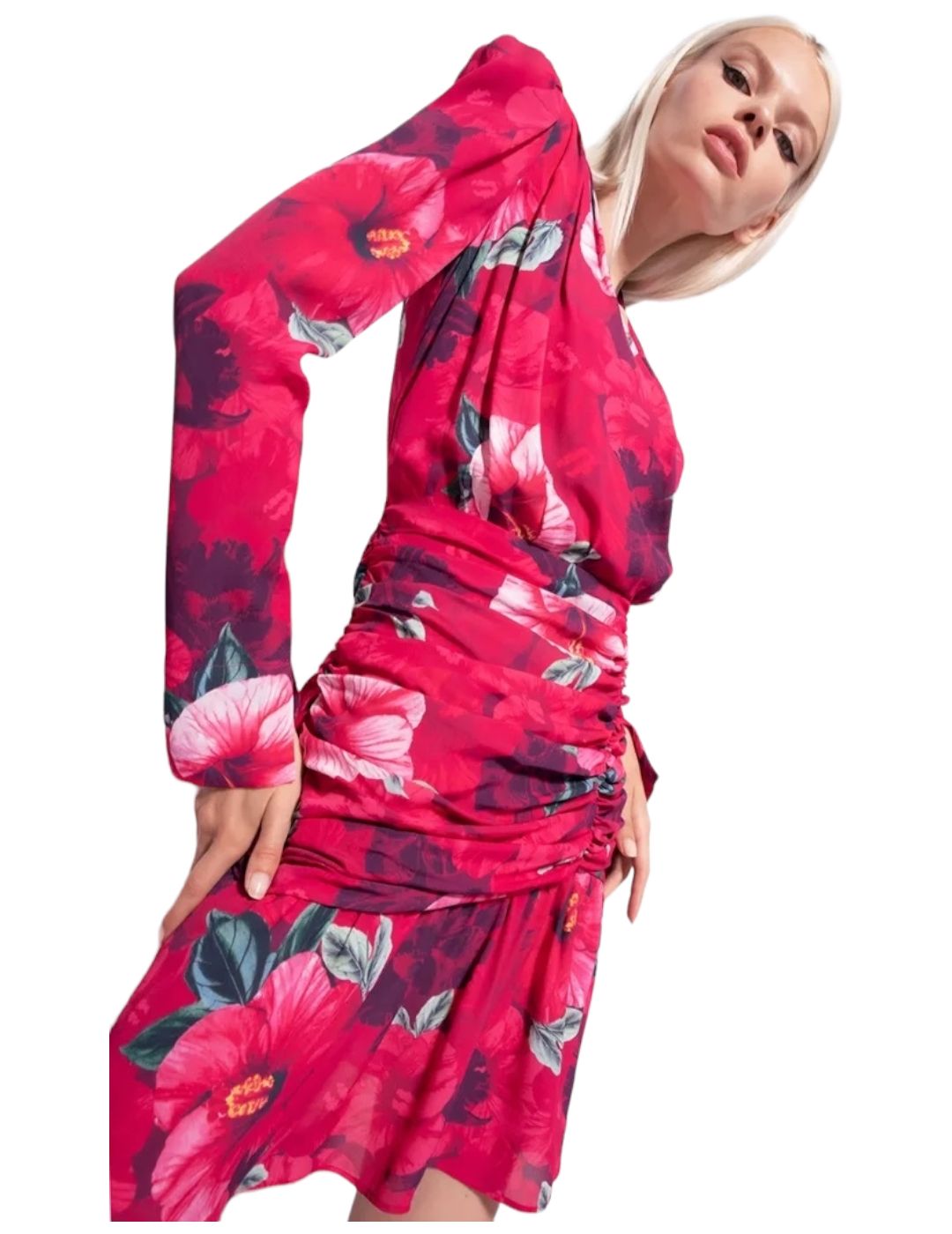Vestido Pinko estampado Flores M/L Fuxia